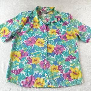 Cricket Lane Vintage Women's Floral Tropical Blouse Shirt size 12 Green Yellow